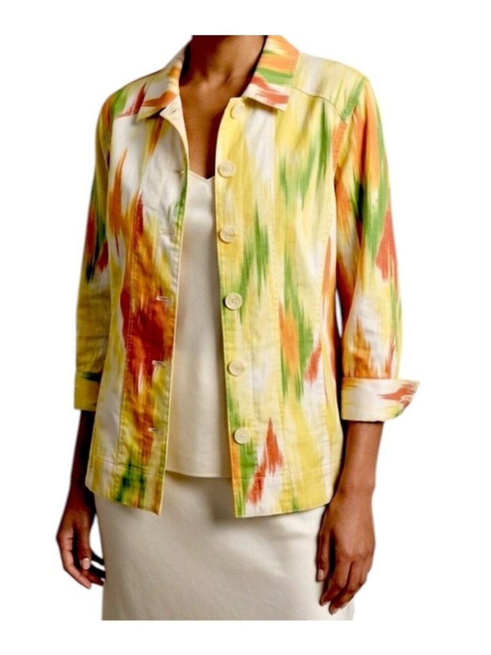 CHICO’S Multicolor Abstract Art to Wear Button Down Career Wear Jacket Size 1
